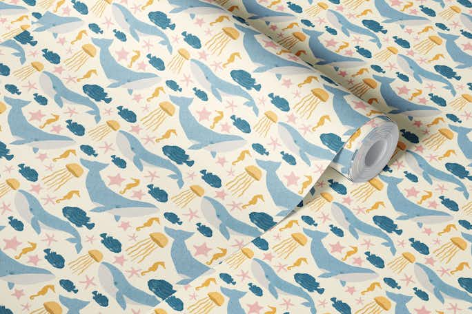 Under the sea Giant whale with jellyfishwallpaper roll