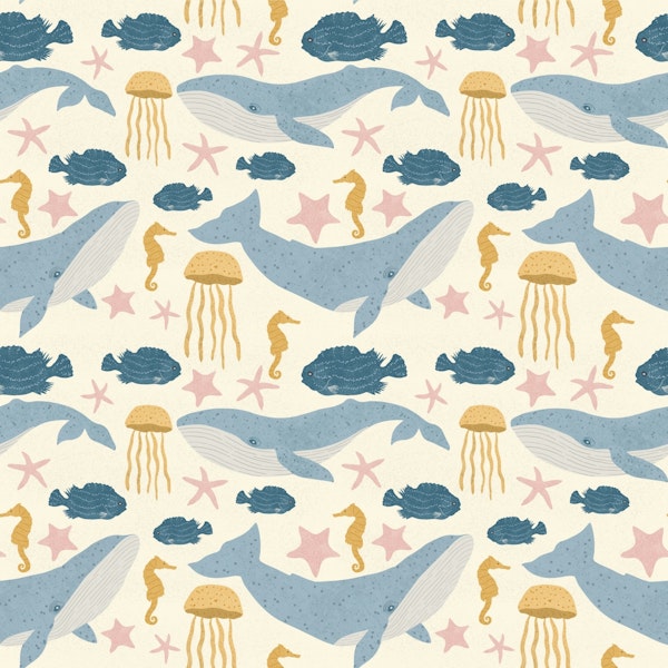 Under the sea Giant whale with jellyfish