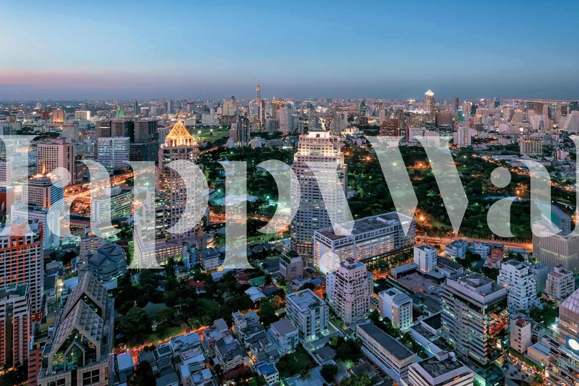 Night city skyline with lights and dusk colors wallpaper