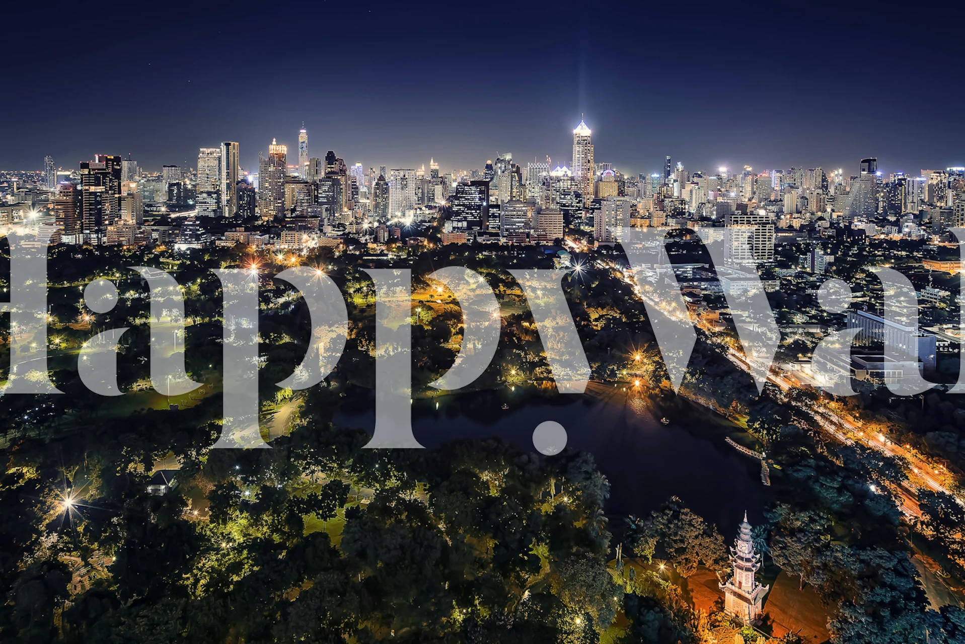 Bangkok Panorama wallpaper getoond in een kamer