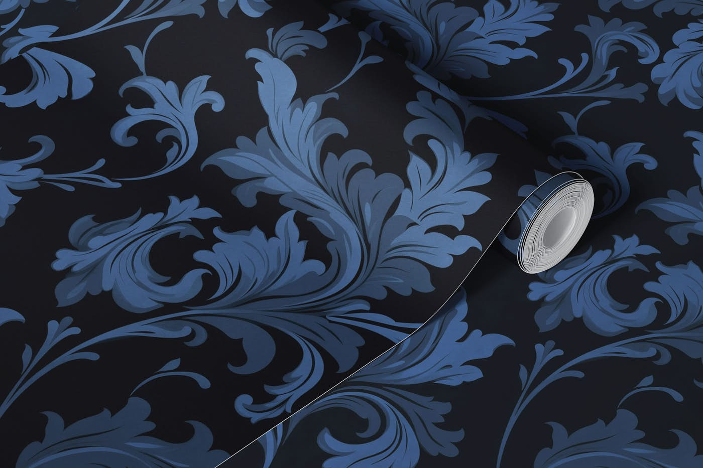 Vintage Victorian Swirls Royal Midnight Blue wallpaper roll