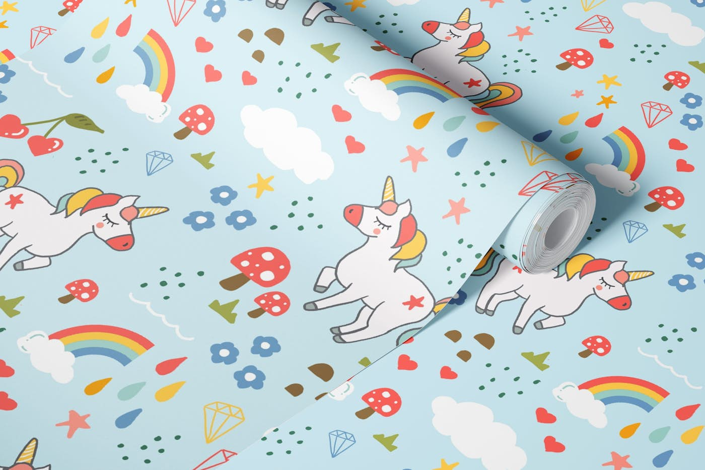 Unicorn and Rainbows wallpaper roll