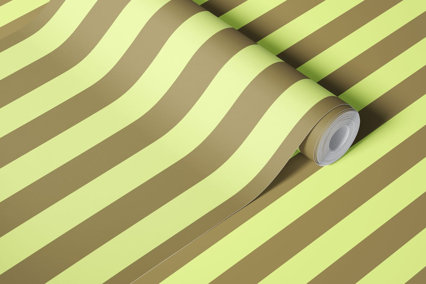 Yellow Lime and Brown Retro Stripes wallpaper roll