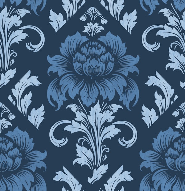 Victorian Rose Damask Pattern Blue