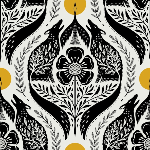 Wolves at full moon - black and white