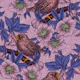 Wren and hellebore, pink and violet