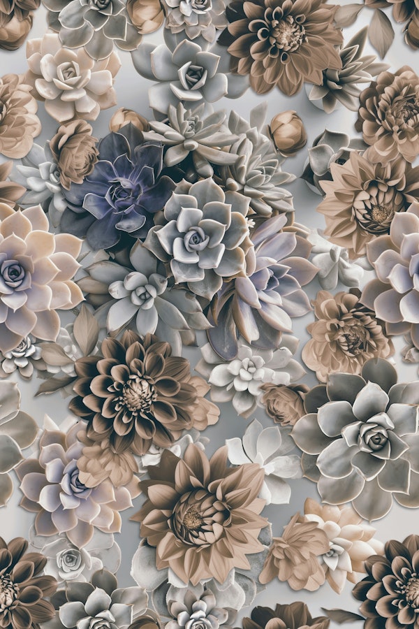 Succulent And Flower Garden Blue Beige