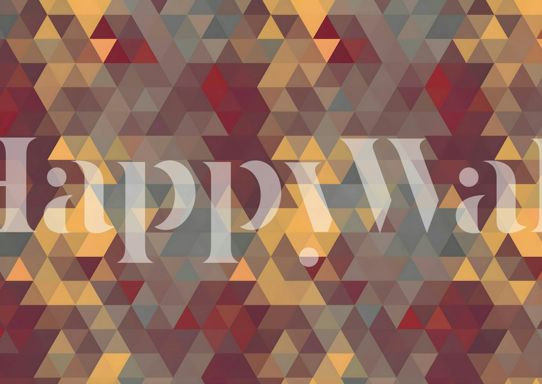 Geometric triangular patterned wallpaper with earthy tones of red, yellow, and blue