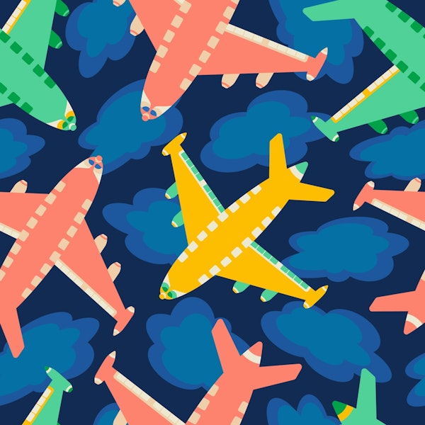 FLYING HIGH Cute Kids Airplane Clouds Brights