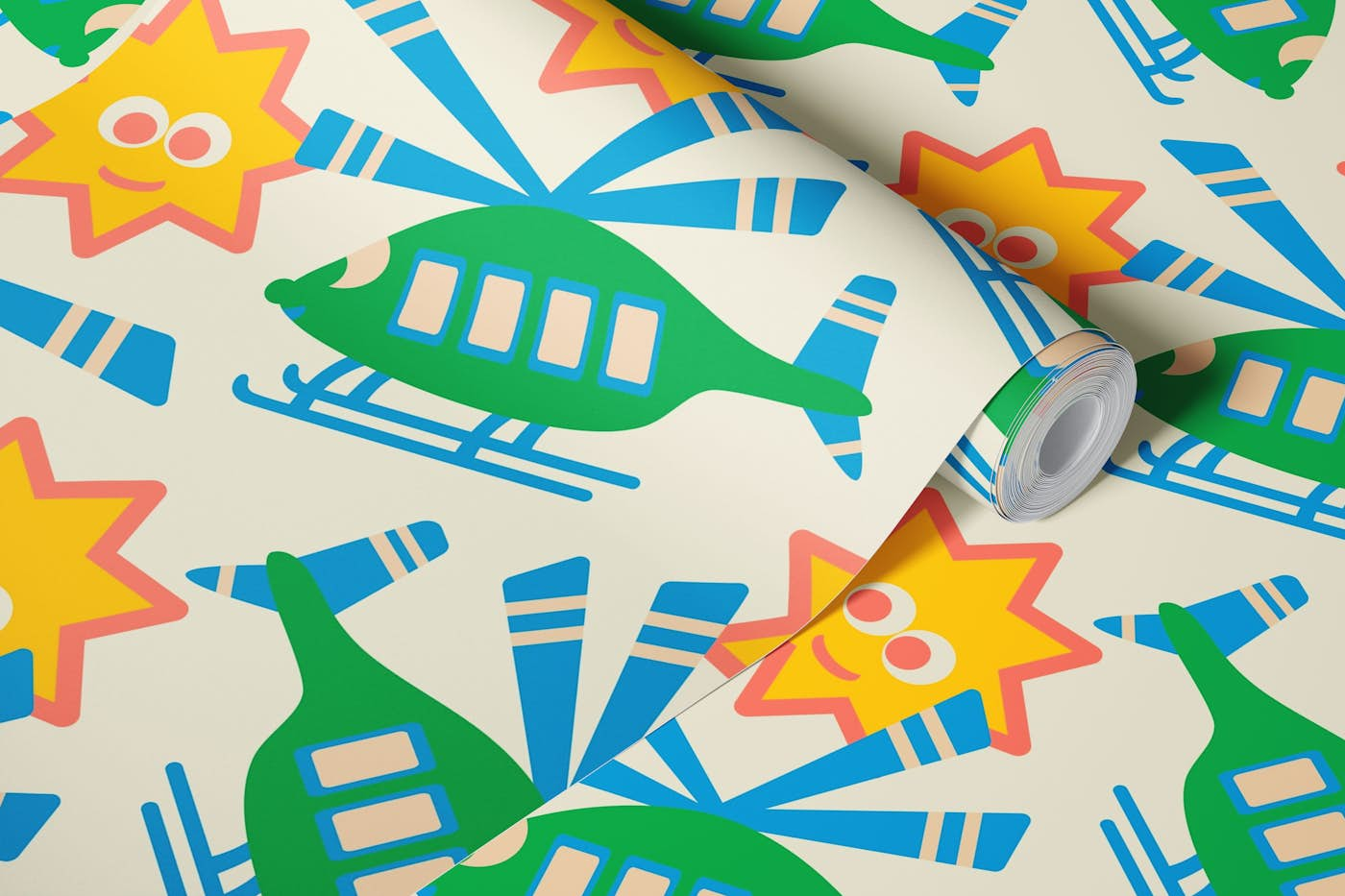 WHIRLYGIGS Cute Kids Helicopters Sun Brights wallpaper roll