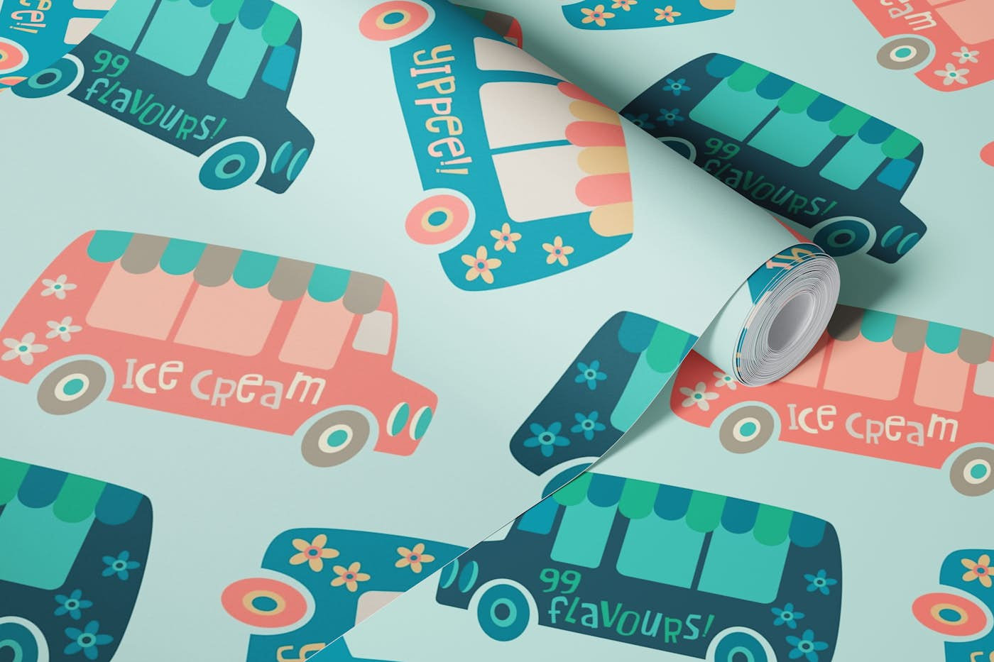 FLAVOUR-MOBILE Kids Ice Cream Trucks Vintage wallpaper roll