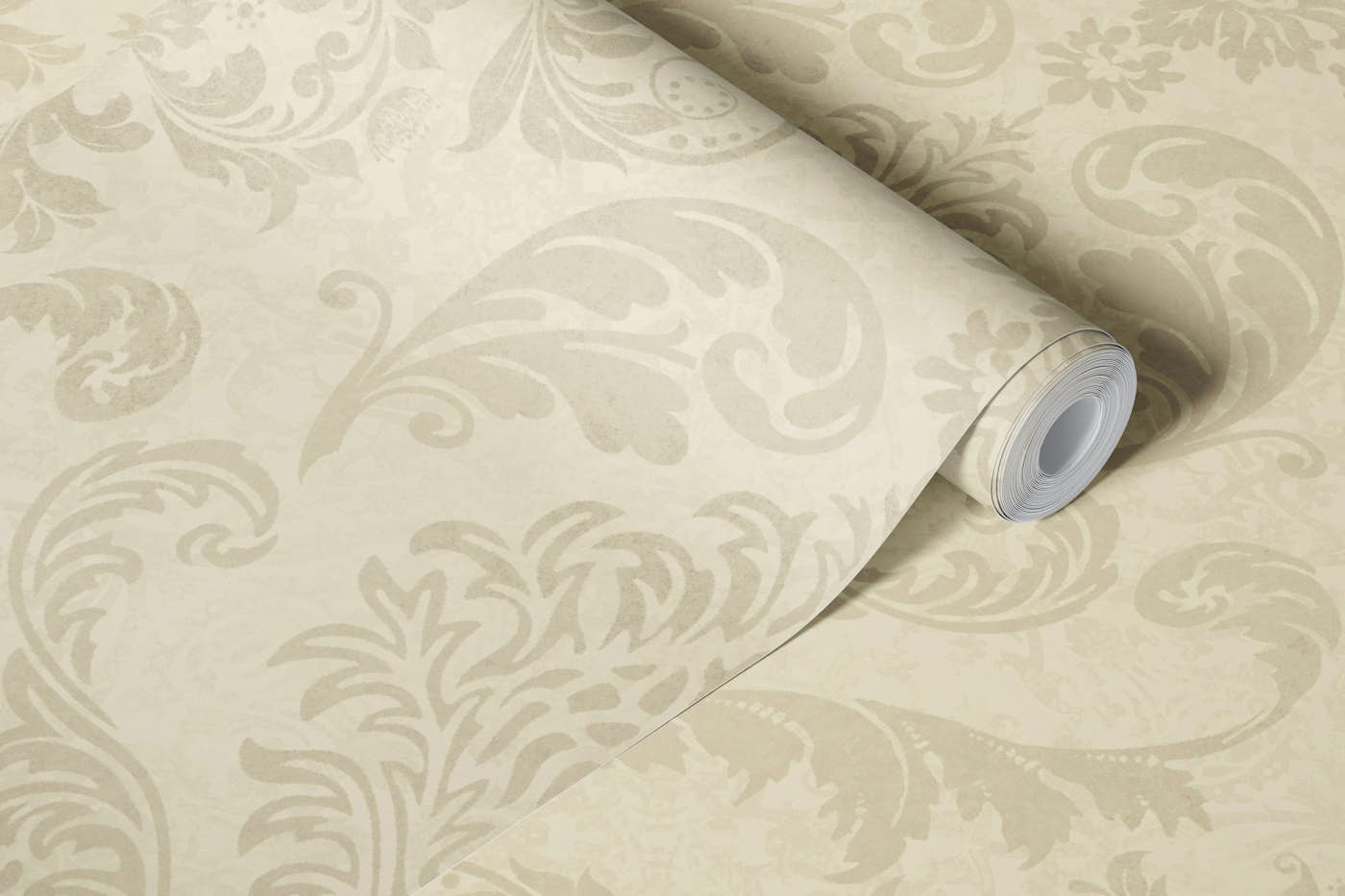 Vintage Victorian Damask Pattern Warm Beige wallpaper roll