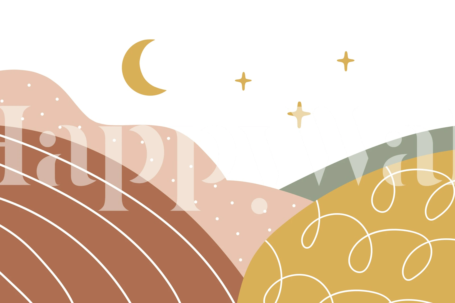 Papel de parede Magical Boho Abstract Landscape em um quarto