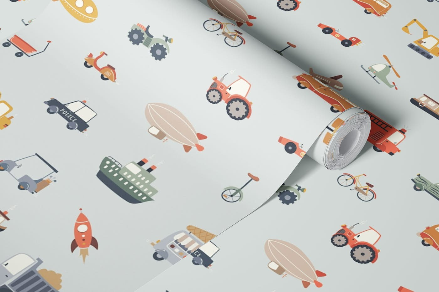 Vehicles for kids blue wallpaper roll