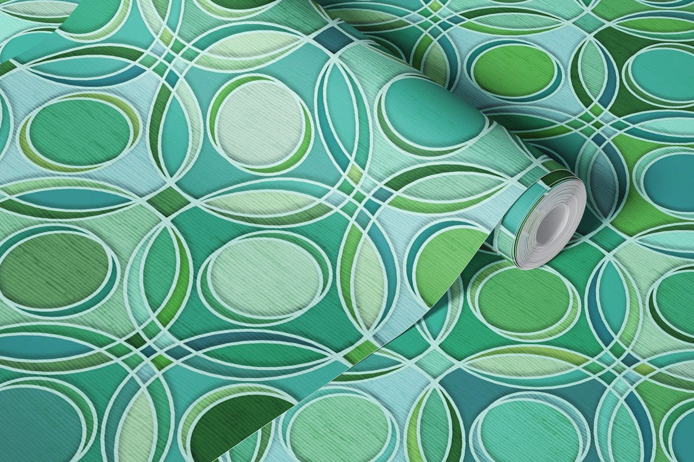 Geometric Circle Abstract in Quiet Greens wallpaper roll