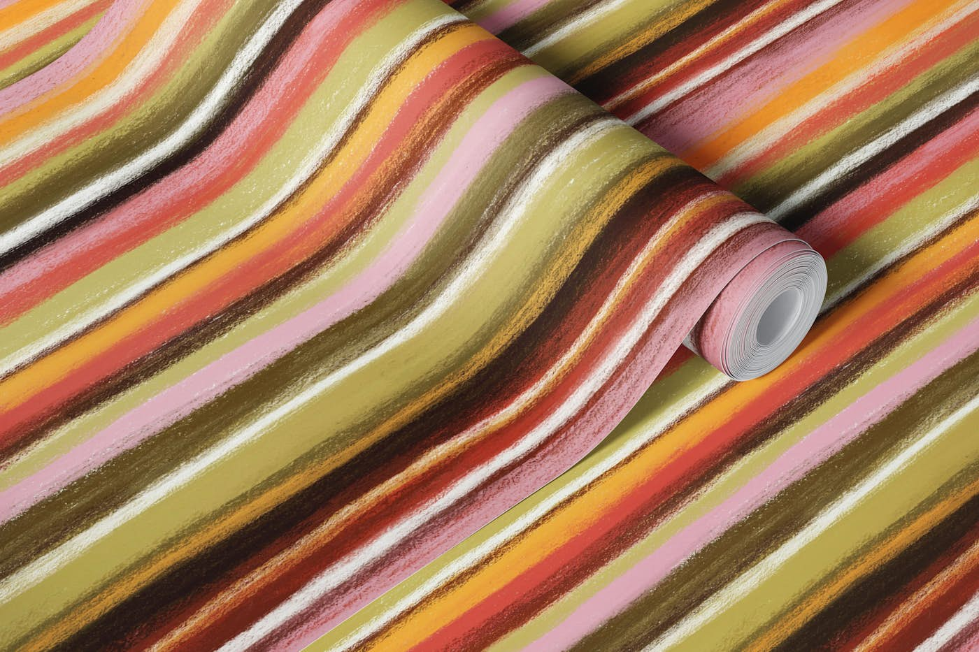 Boho Sunset Textured Linen Stripes wallpaper roll