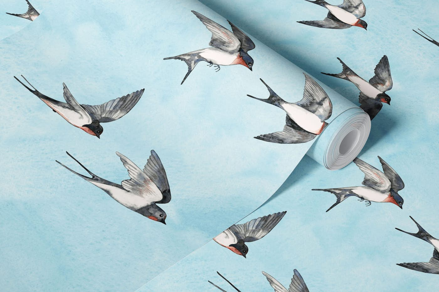 Scattered Swallows in a Blue Sky wallpaper roll