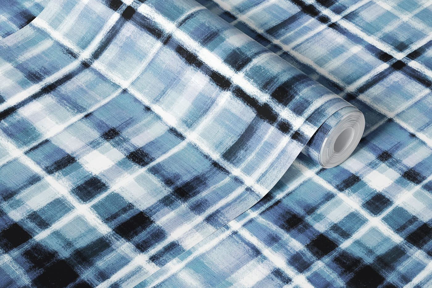 Moody Indigo Blue Rustic Plaid wallpaper roll