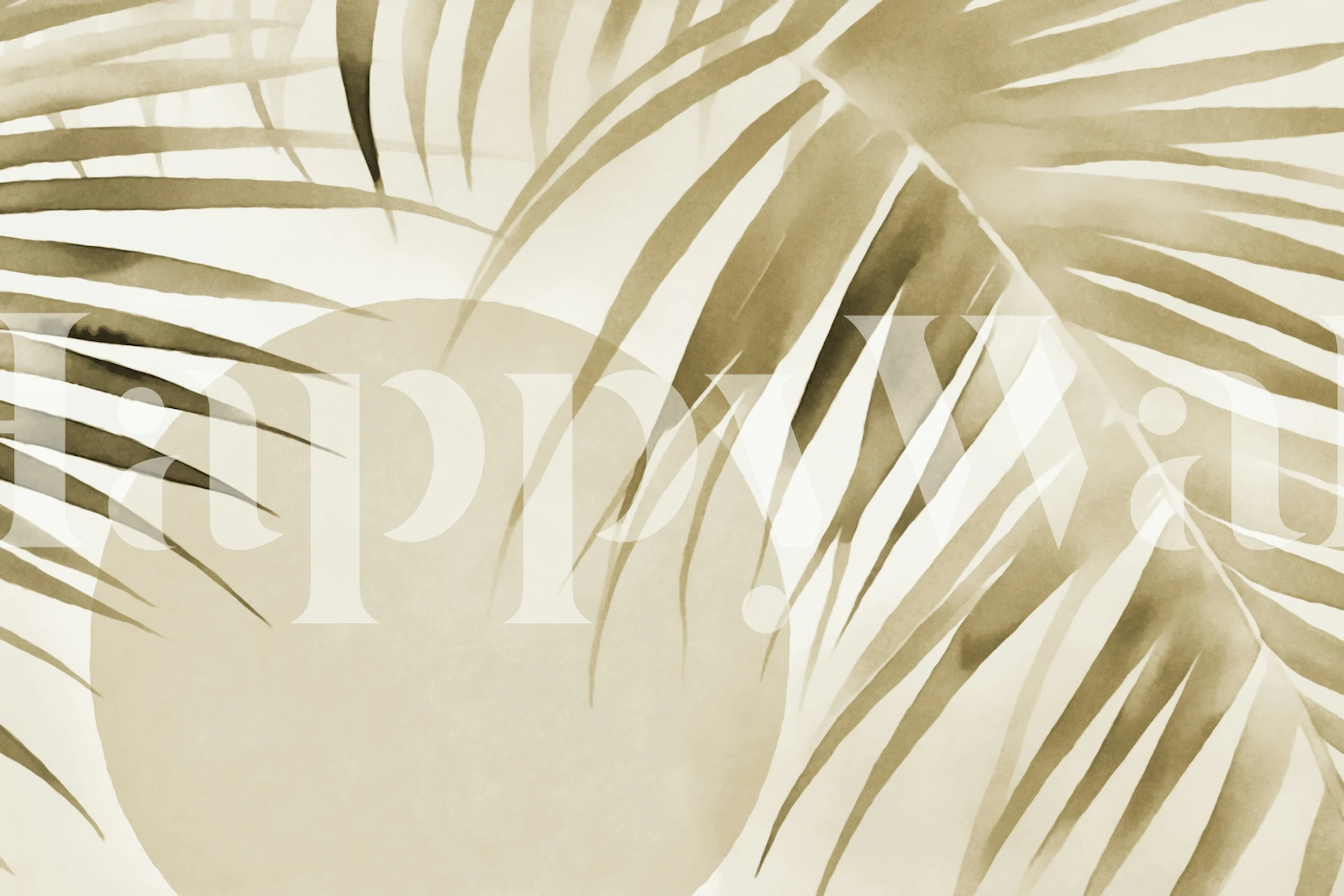 Beige getinte tropische palmblad muurschildering
