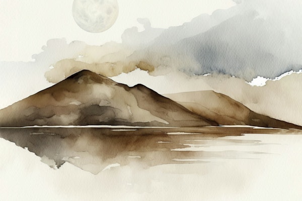 Full Moon Night Watercolor Landscape