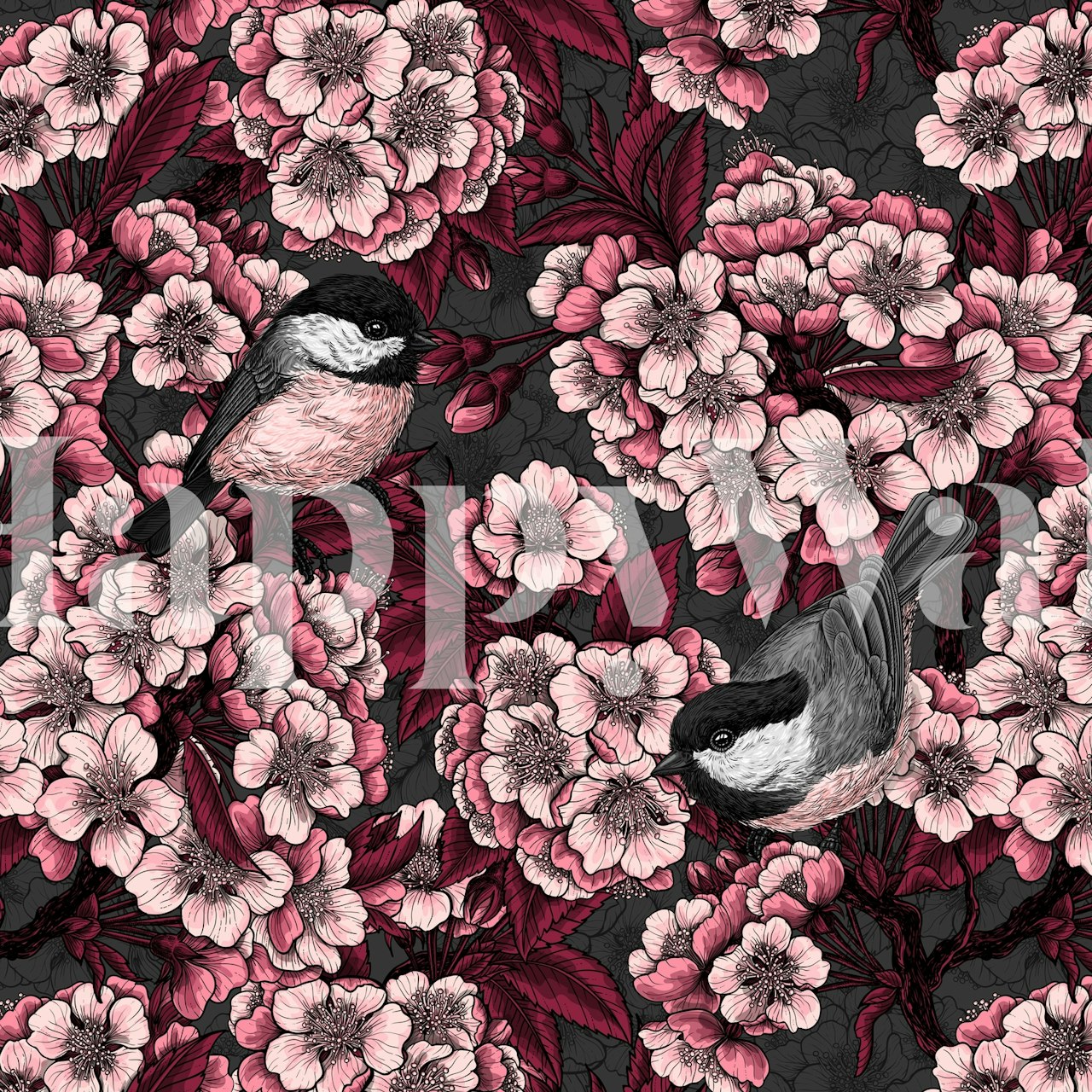 Ontwerp van Night cherry garden behang in een kamer