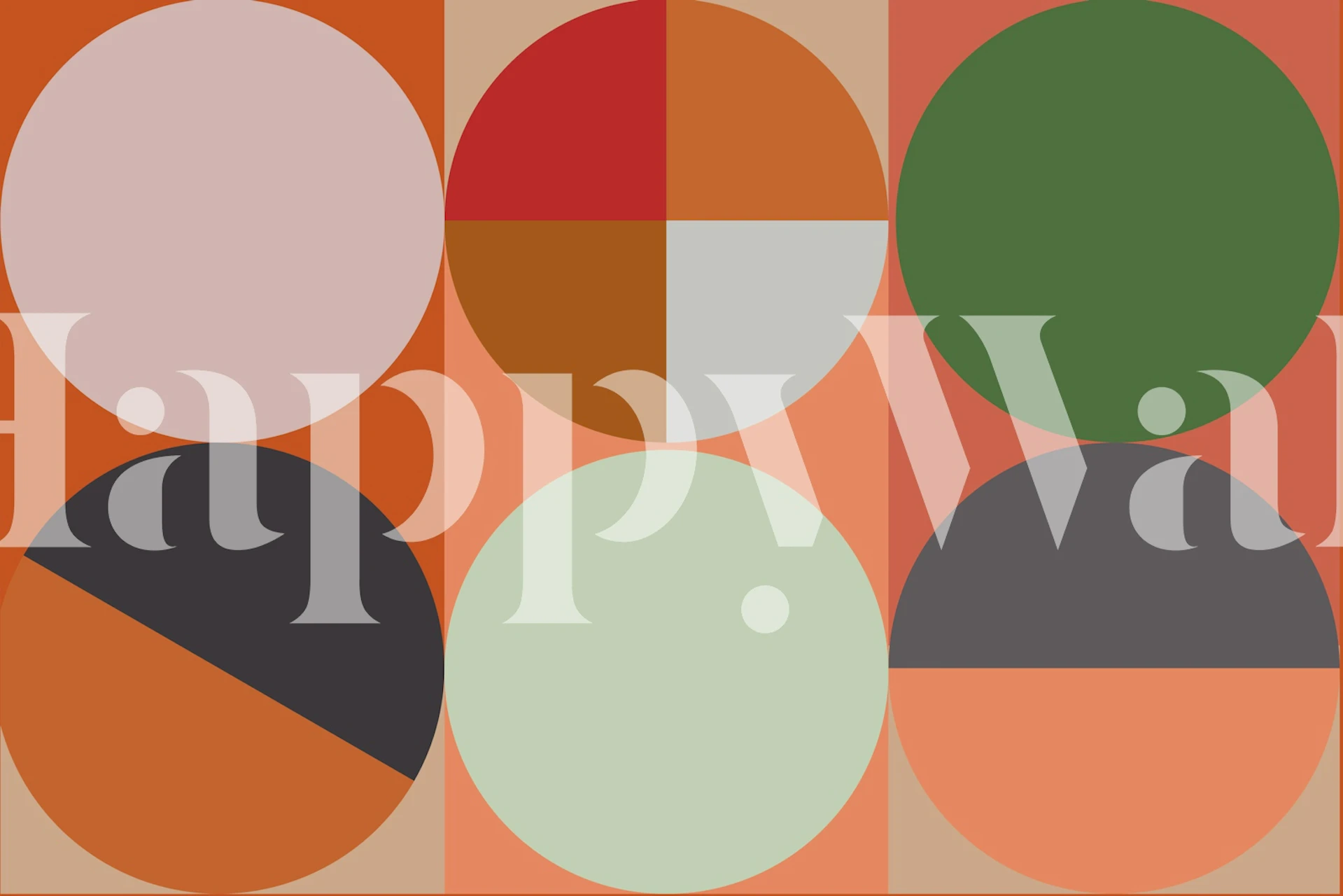 Colorful geometric circles in various shades of green, pink, orange, and gray wallpaper