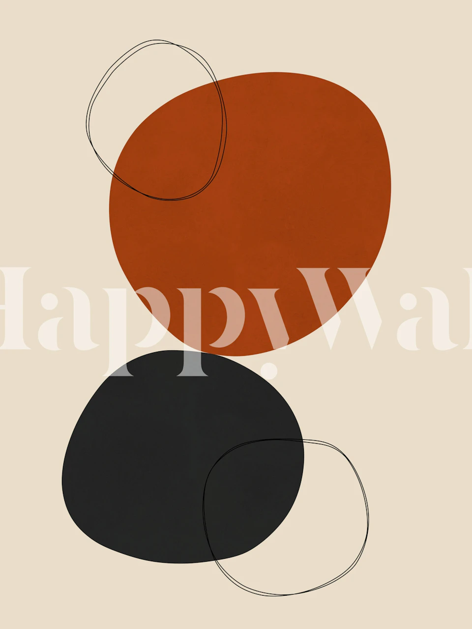 Geometric shapes in black and rust colors on beige wallpaper