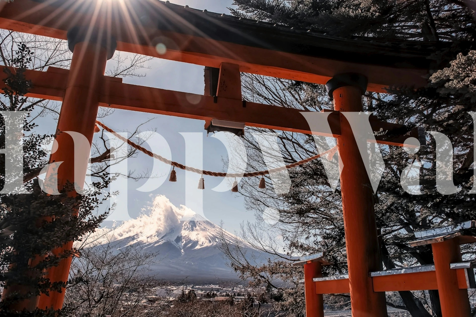 Torii gate with Mount Fuji in the background, serene landscape wallpaper
