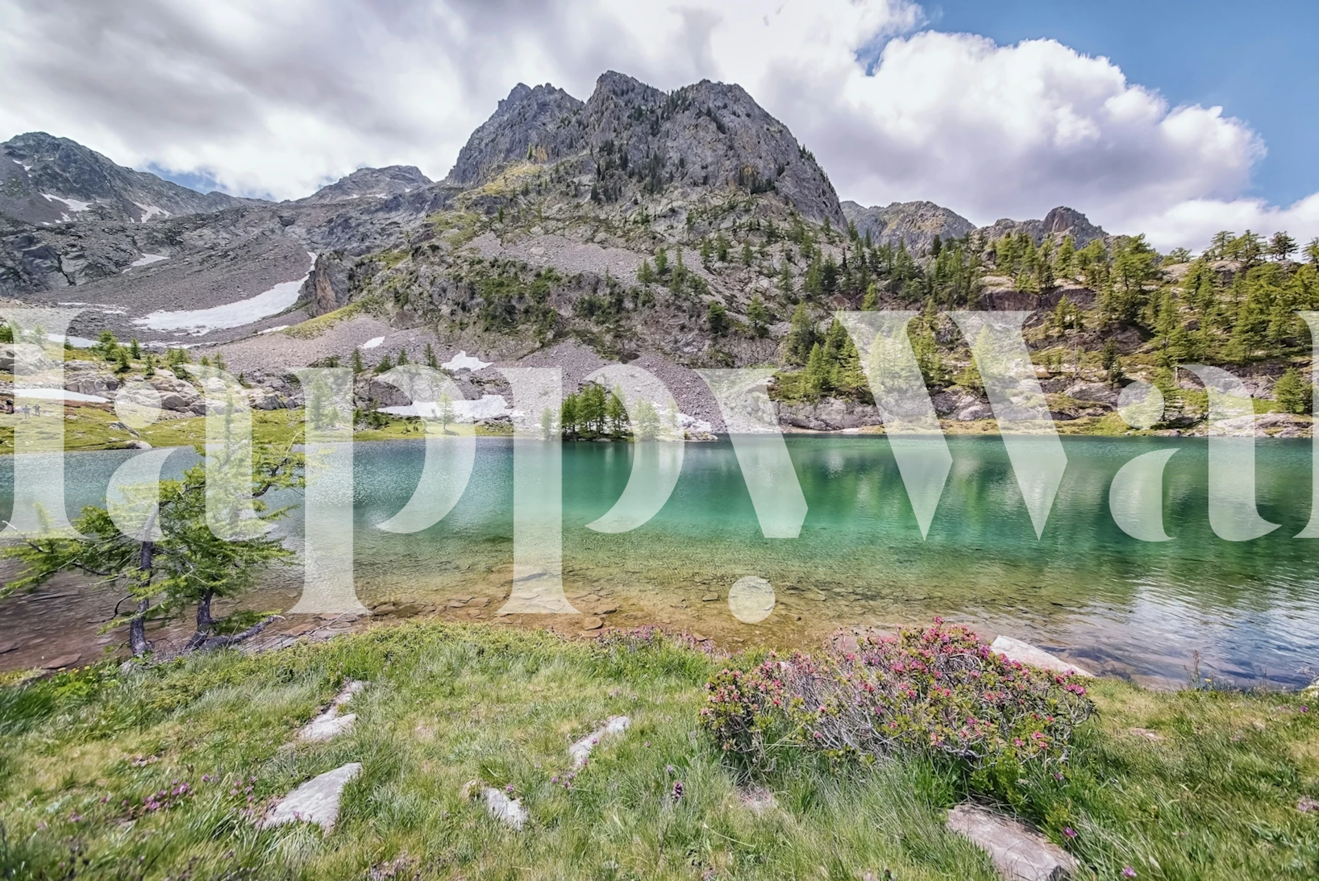 Tapete in einem Raum mit French Alps Lake