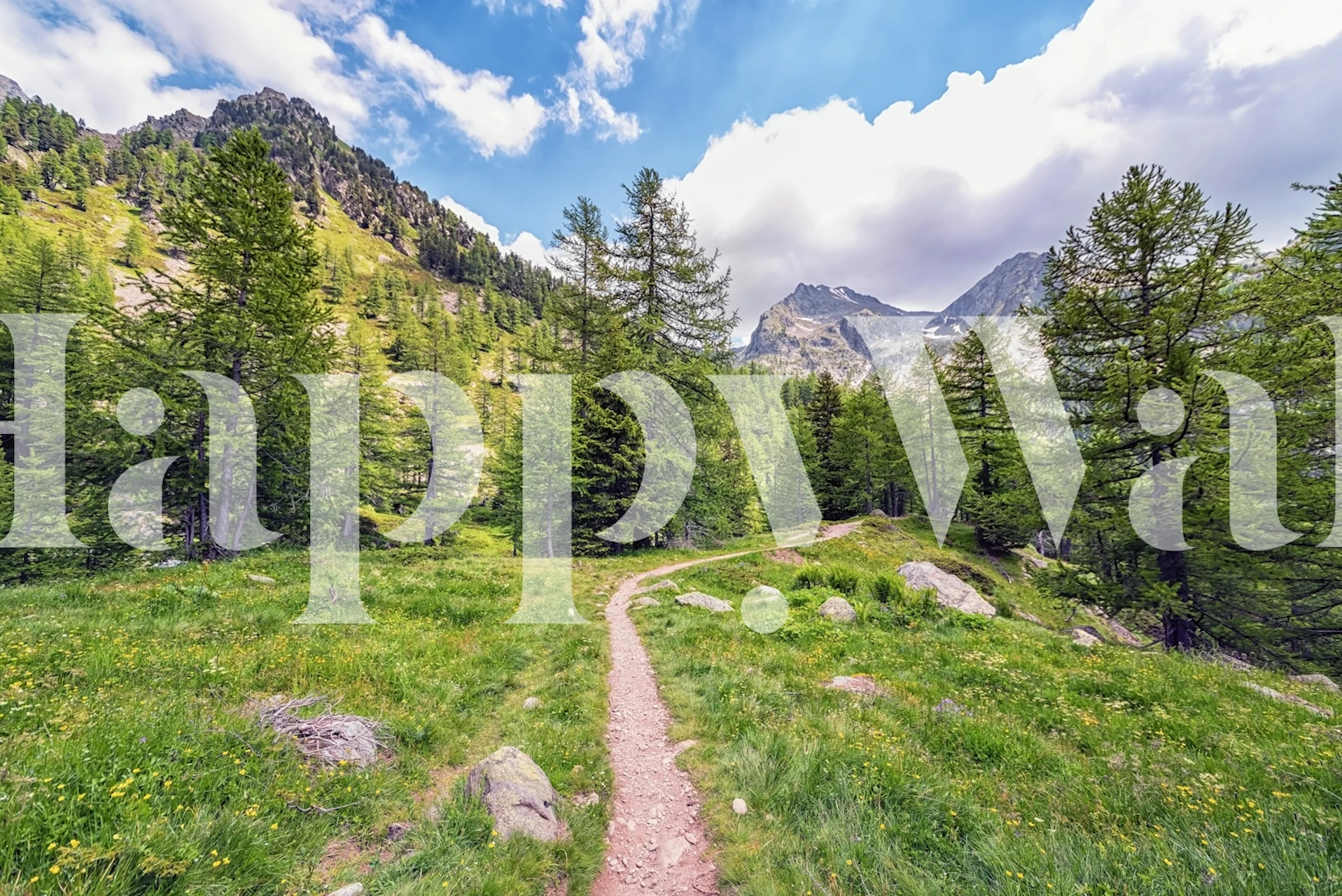 Mountain landscape with green trees and blue sky wallpaper