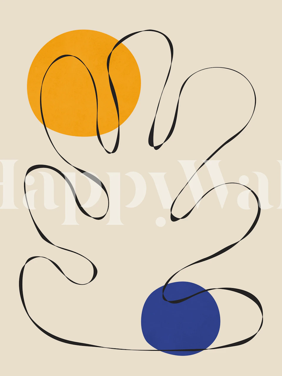 Orange and blue abstract design with black lines wallpaper