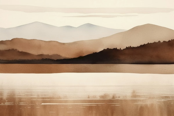 Calm Lake View Watercolor Landscape