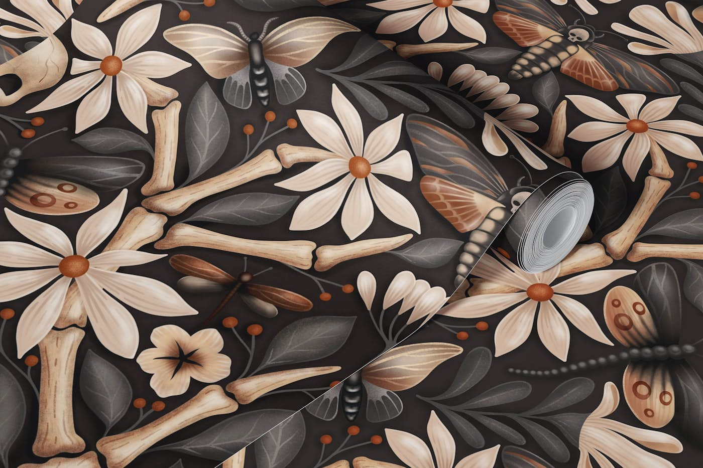 Gothic cottage core floral wallpaper roll