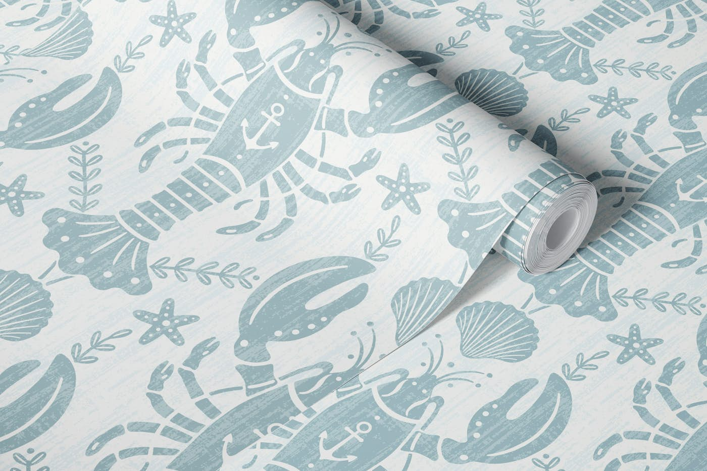 Scandi Blue Lobster with Anchor 2 - Large wallpaper roll