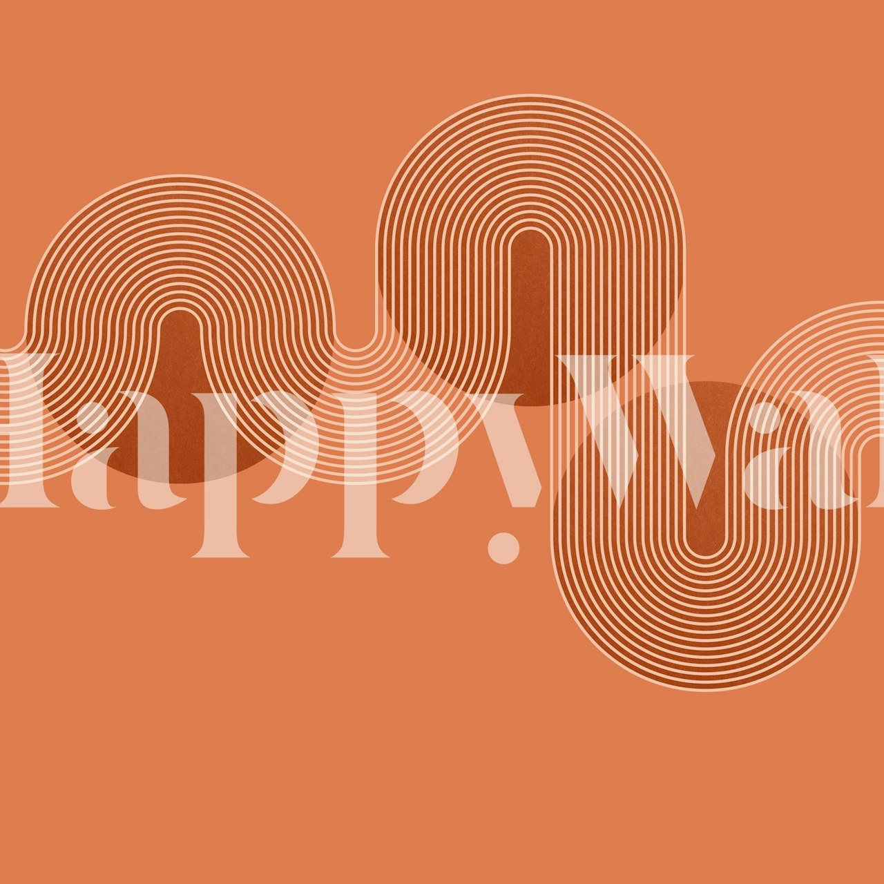 Coral Bauhaus Line Art Waves wallpaper in a room