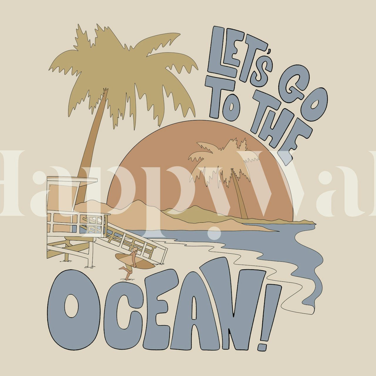 Tropical beach scene with palm trees and sun setting wallpaper