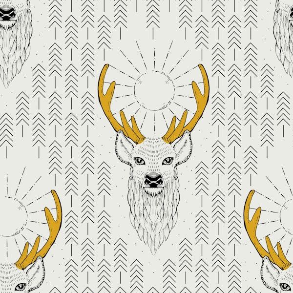 Deer with golden horns - black and white