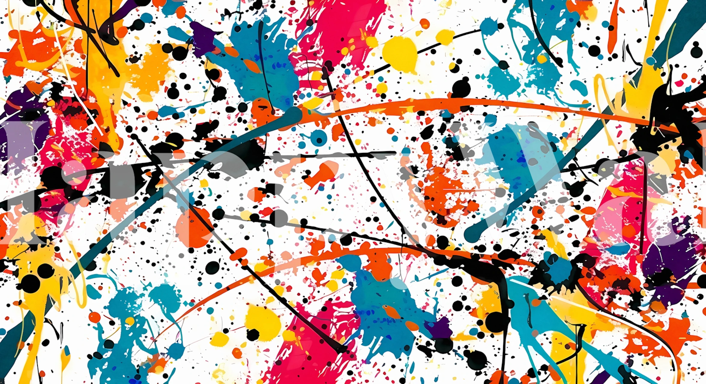 Colorful splatter wallpaper in a room