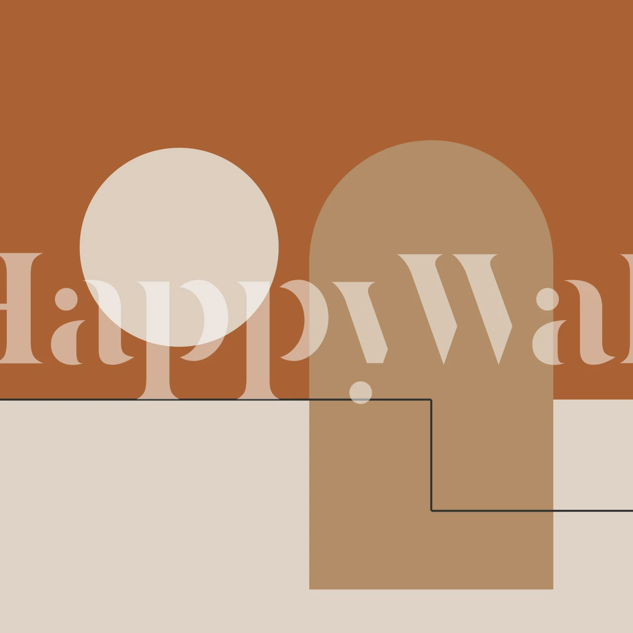 Apstraktni mural Ružine Mjesece s geometrijskim oblicima u zemljanim tonovima