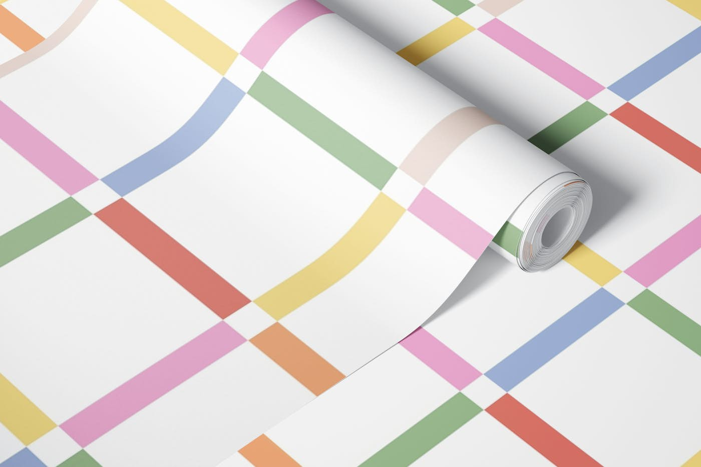 Rainbow coloured grid wallpaper roll