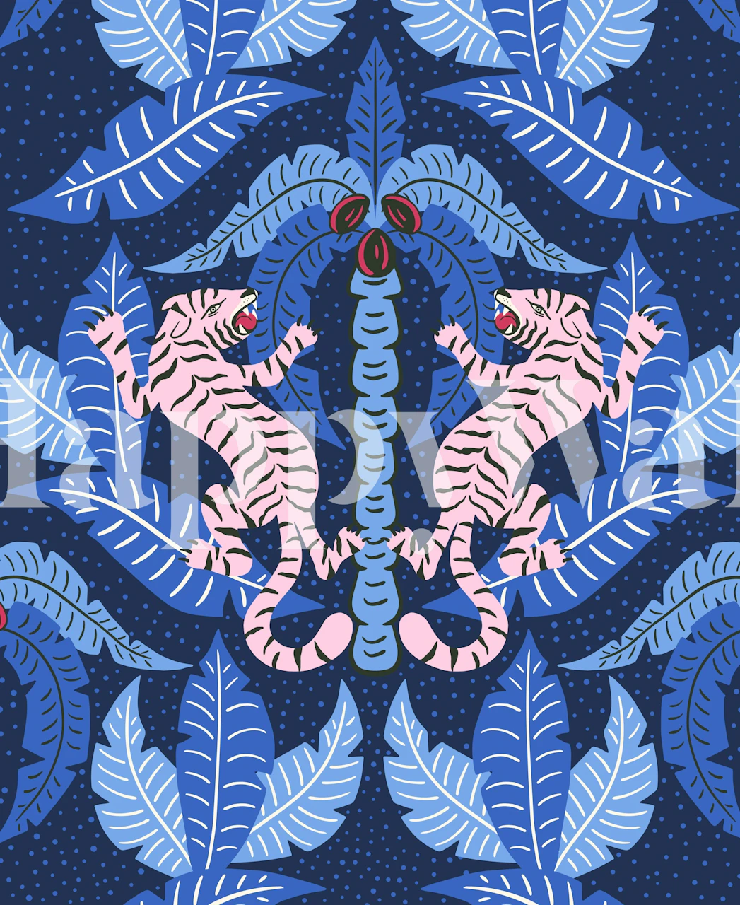 Papier peint Roaring Tigers dans un cadre de pièce