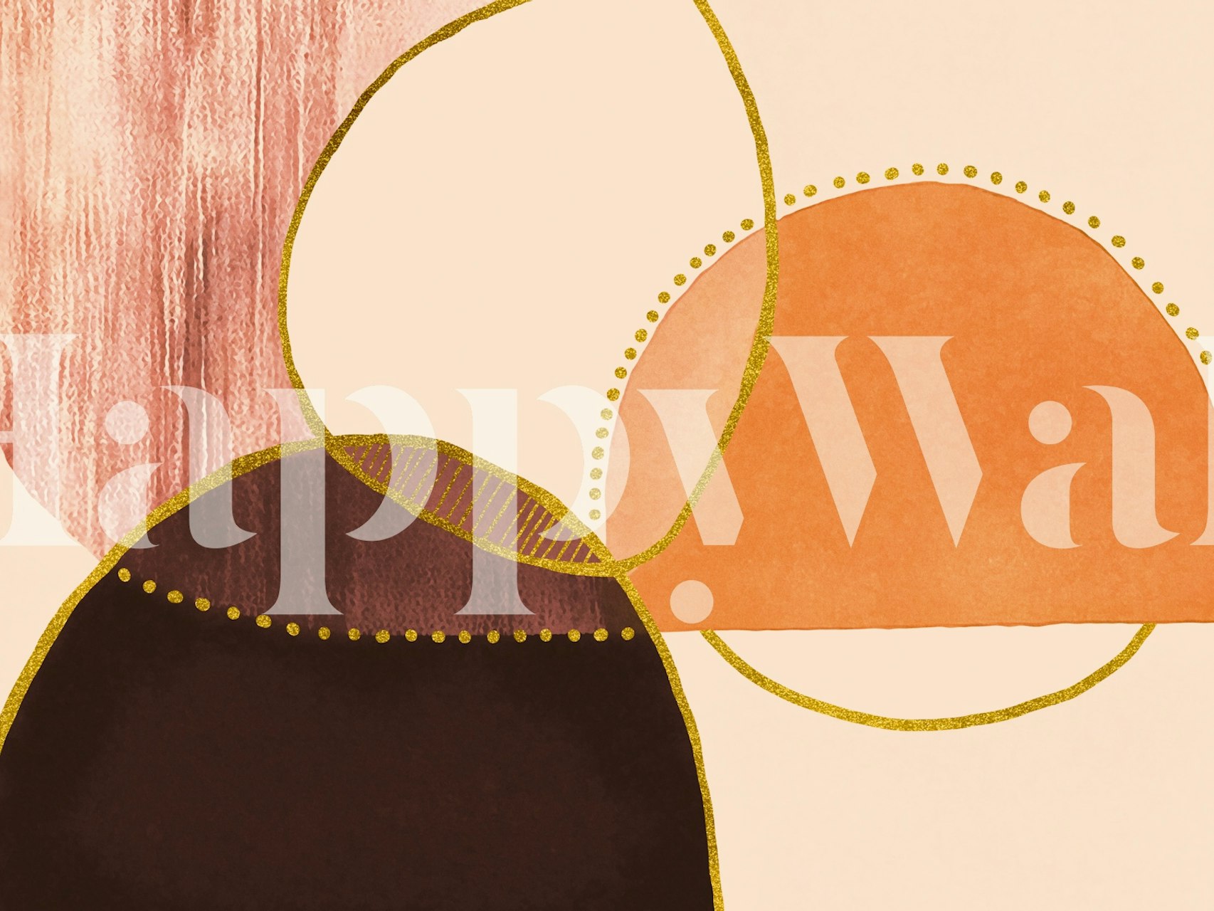 Αφηρημένο τοίχο μέσου αιώνα σε στυλ μποχό με στρογγυλά σχήματα σε τερακότα, ροζ και καφέ.