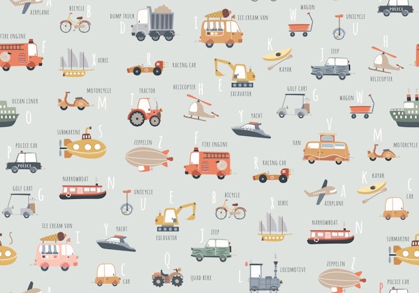 Vehicles alphabet blue