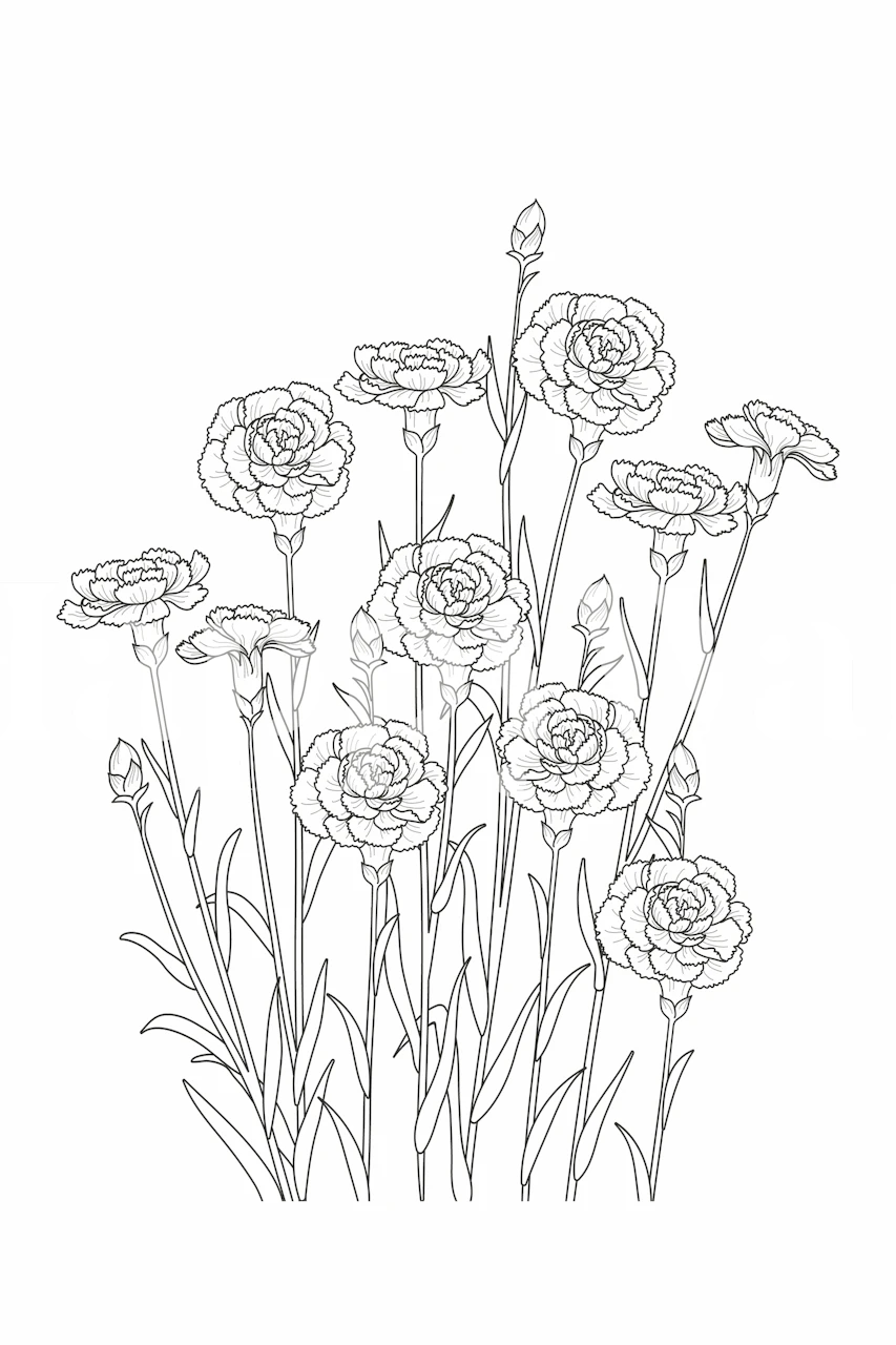 Carnations minimal line art tapet i et rom