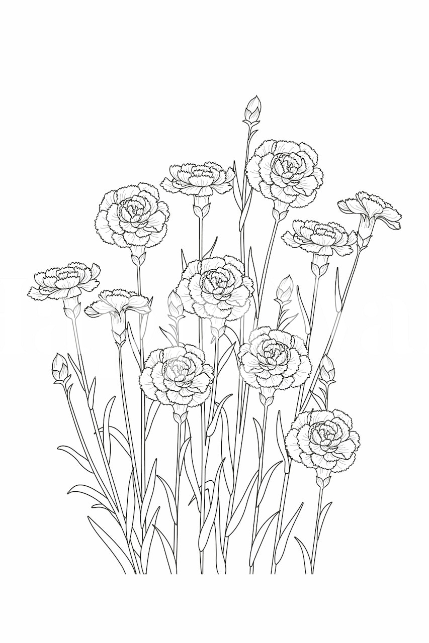 Carnations minimal line art wallpaper in a room