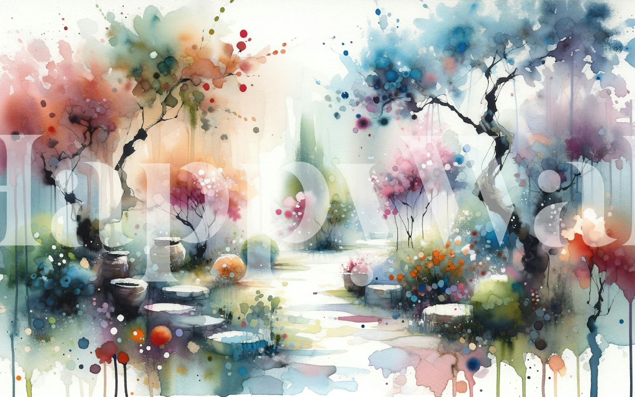 Dreamlike Garden Pathway Scene in een kamer