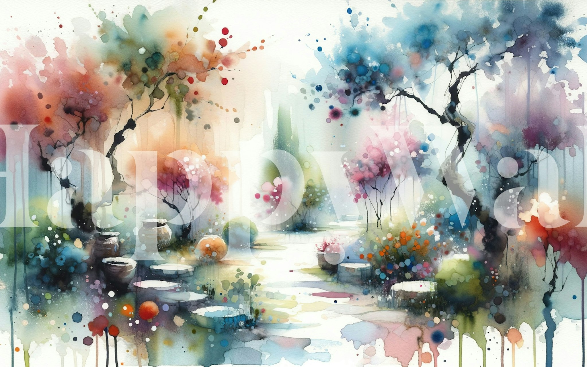 Dreamlike Garden Pathway wallpaper in a room