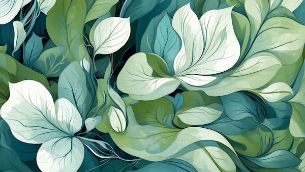 Floral pattern in blue, green and white tones