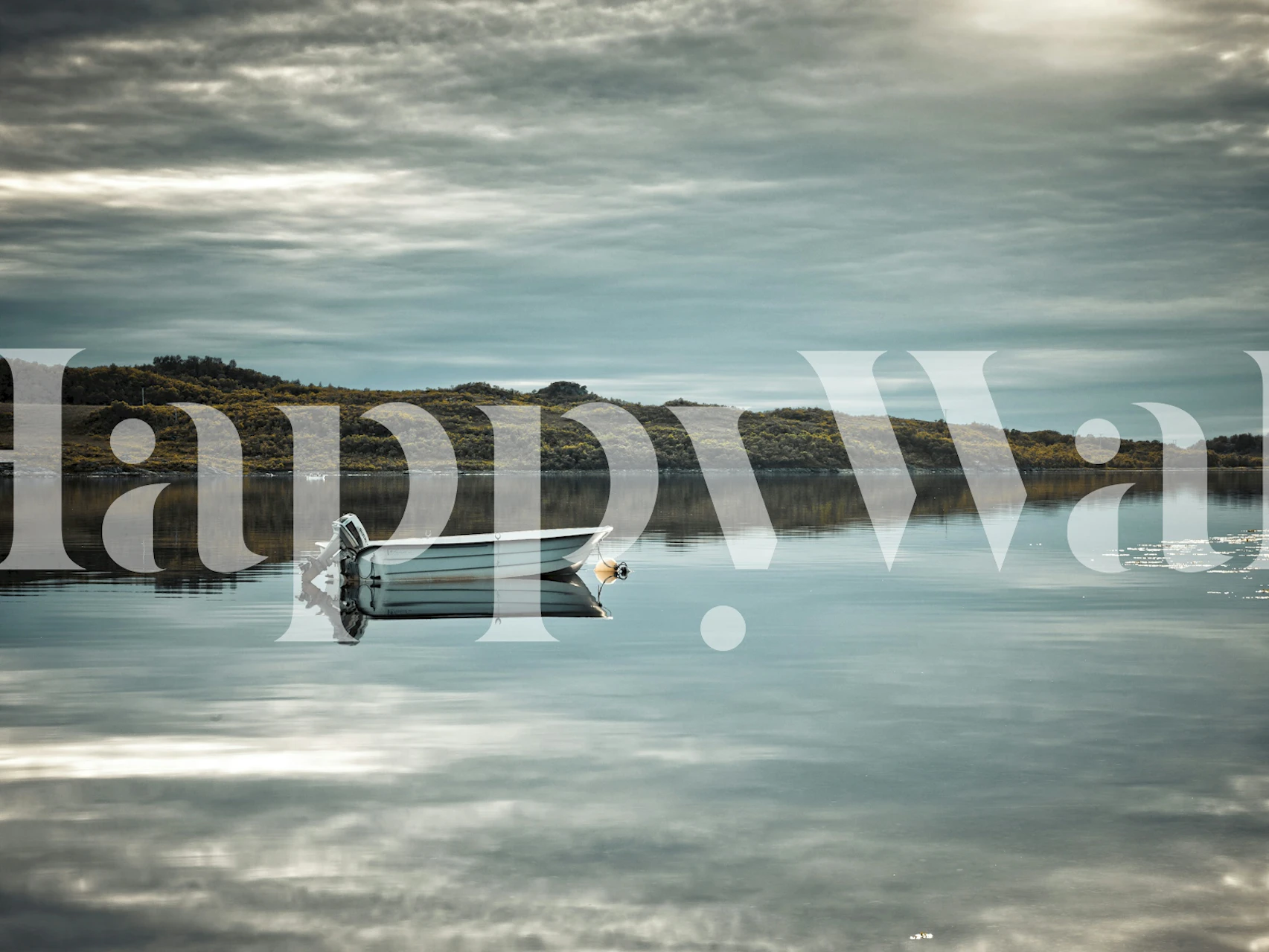 Nautical design with a boat floating on calm waters, gray tones wallpaper