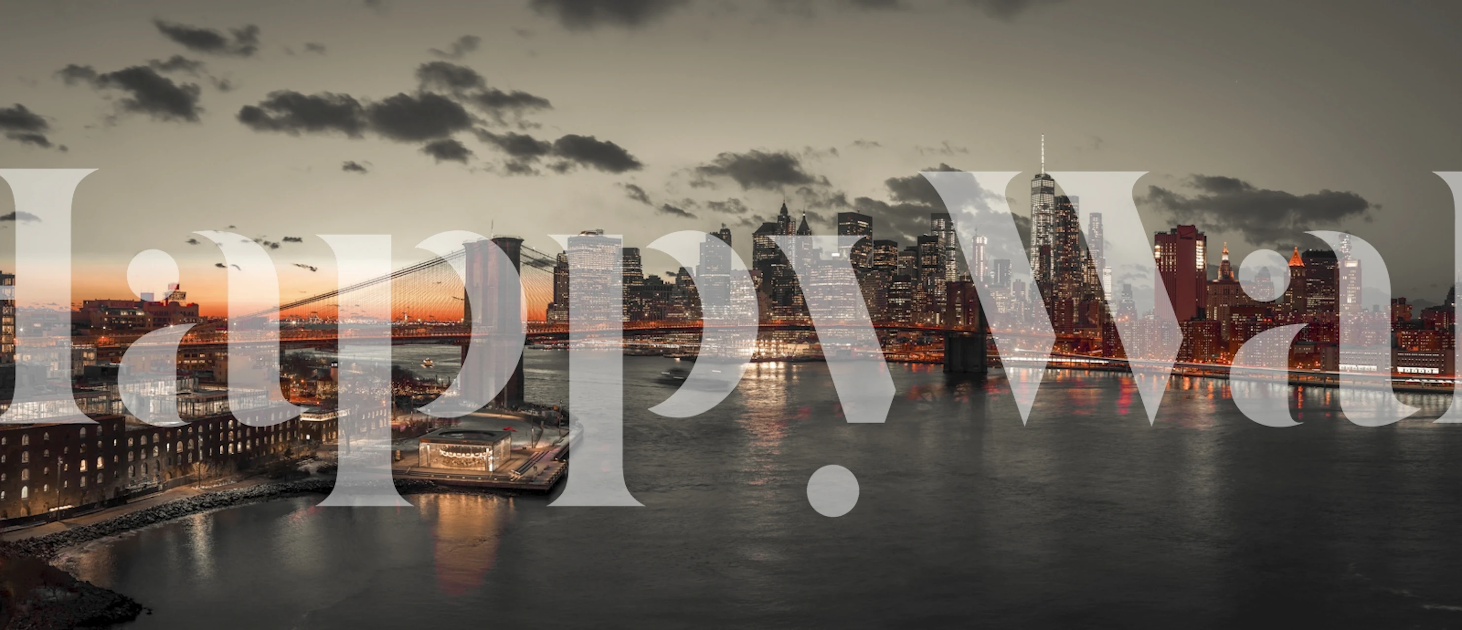 Lower Manhattan skyline at dusk wall mural with city lights reflecting on water